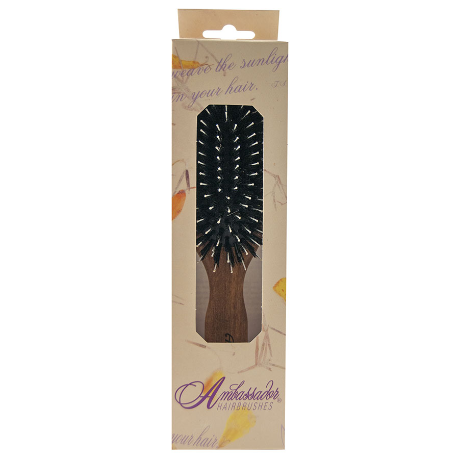 1 Ambassador Hairbrushes Pneumatic Brushes with Natural Boar Bristle Nylon Quills in rubber cushio Oval Oak 10754 Front