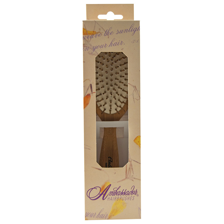1 Ambassador Hairbrushes Wooden Pneumatic Brushes Large Oval Bamboo with Wooden Pins 219885 Front