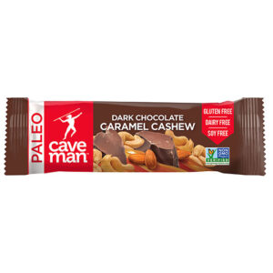 1 Caveman Foods Dark Chocolate Caramel Cashew Nutrition Bars 15 bars per box 231943 front
