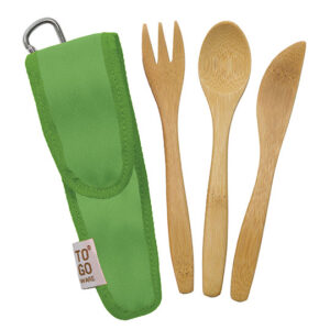 1 ChicoBag RePEaT Kids Utensil Sets Kiwi Green Bamboo Fork Knife and Spoon and RePEaT Carrying Case 233317 front