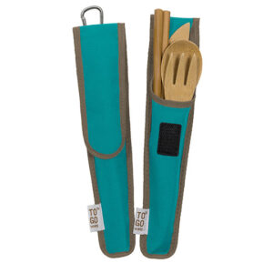 1 ChicoBag RePEaT Utensil Sets Agave Teal Bamboo Fork Knife Spoon and Chopsticks and RePEaT Carrying Case 233310 front