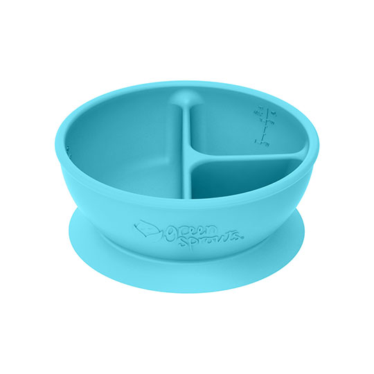 1 Green Sprouts Feeding Silicone 3 Section Suctioned Learning Bowl Aqua 232651 front