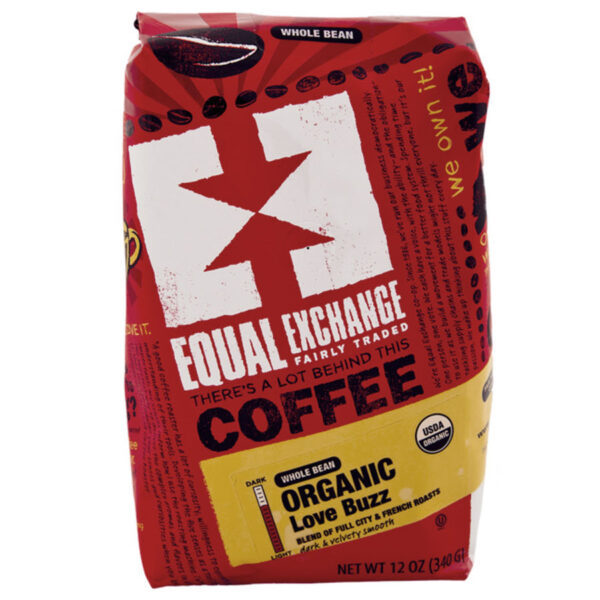 1 Equal Exchange packaged coffee whole bean Organic Love Buzz 224297 Front