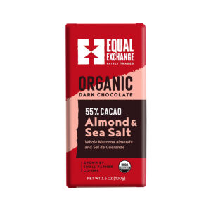 1 Equal Exchange Dark Chocolate Almond Sea Salt 3.5oz bar Front 235702.jpg