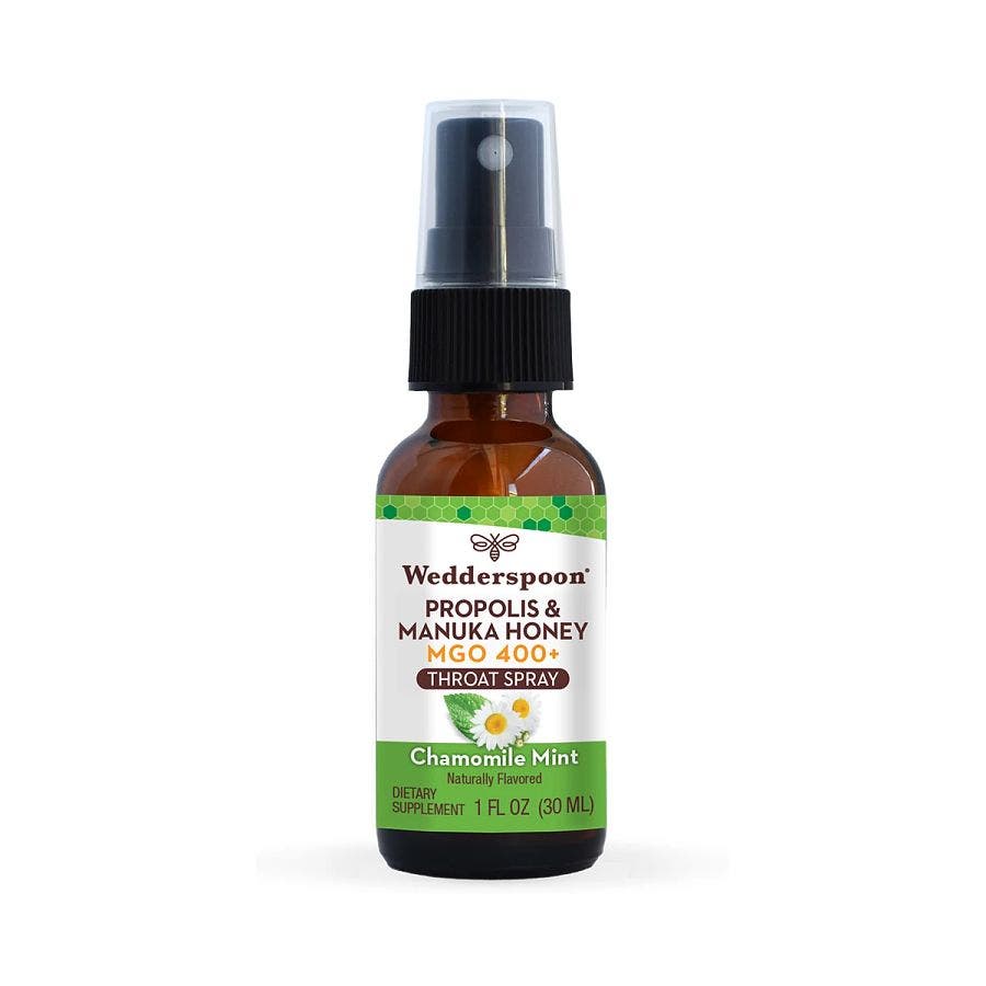 wedderspoon chamomile mint propolis honey throat spray 1floz front bottle 240496.jpg