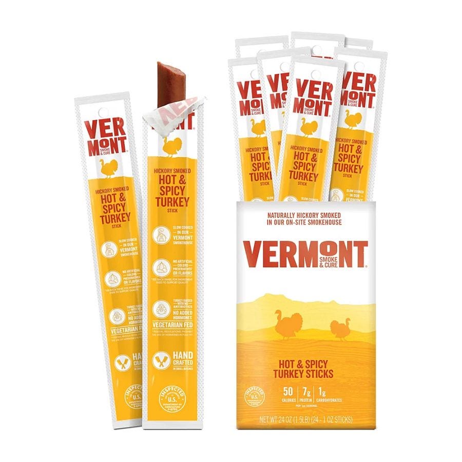 Vermont Smoke & Cure Hot & Spicy Turkey Meat Sticks 24 (1 oz.) sticks per box