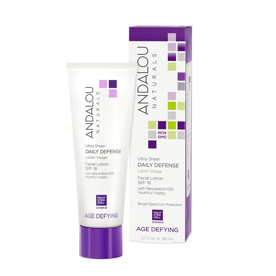 Andalou Naturals Ultra Sheer Daily Defense Facial Lotion with SPF 18 Age Defying, 2.7 Oz