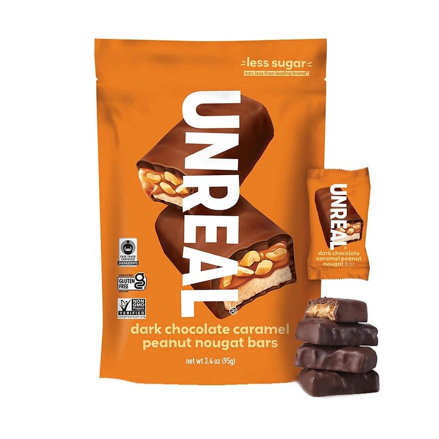 Unreal Dark Chocolate Caramel Peanut Nougat Bars 3.4 oz.